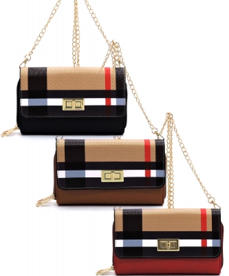 6 Pcs  Plaid Check Twist Lock Double Zip Around Crossbody BT2746